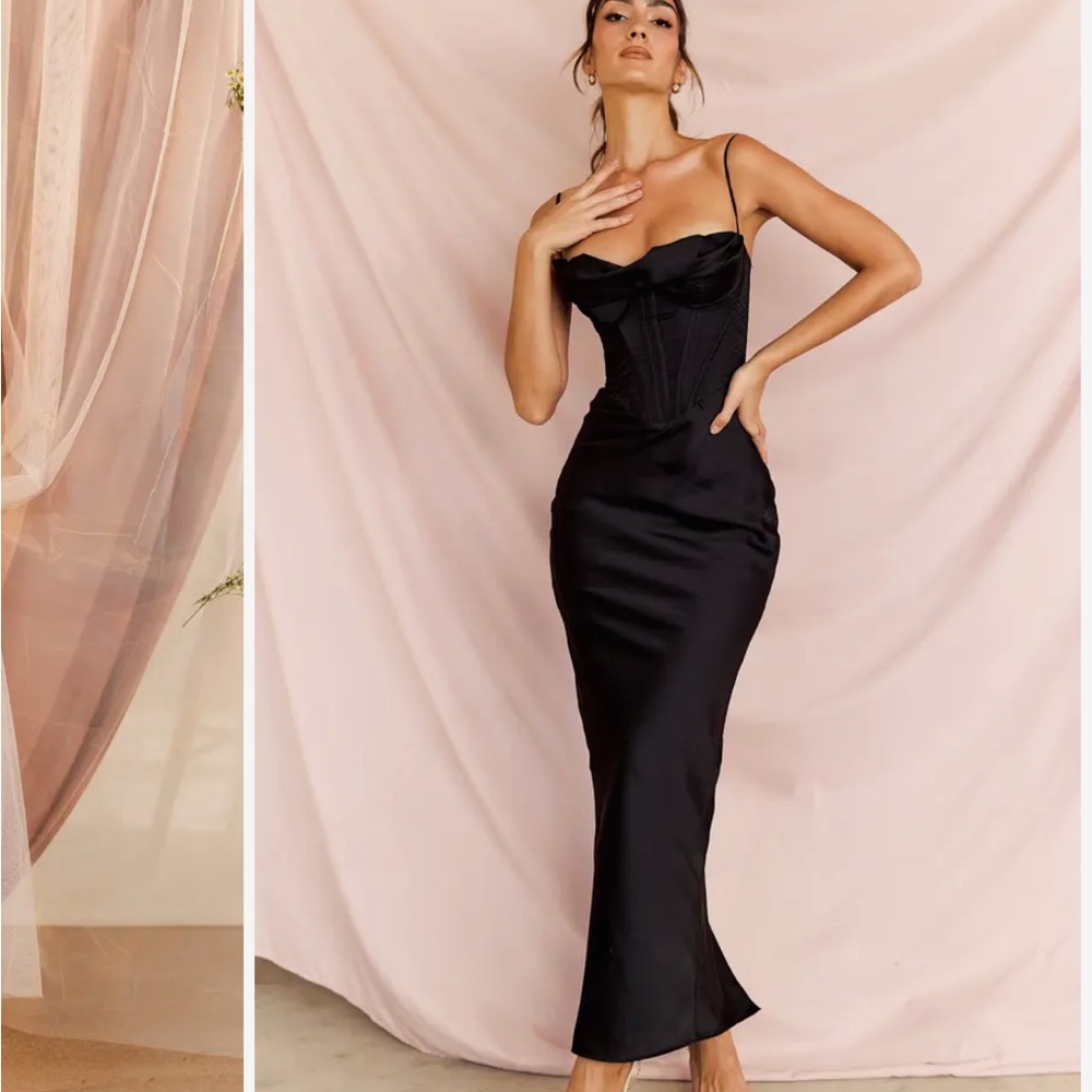 House of CB Elegant Black Satin Gown